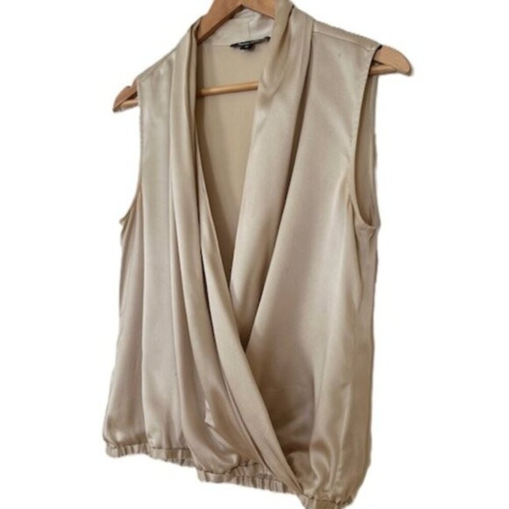 Monika Chiang Sleeveless Champagne Silk Wrap Bubble Top - Size Medium - Picture 2 of 6